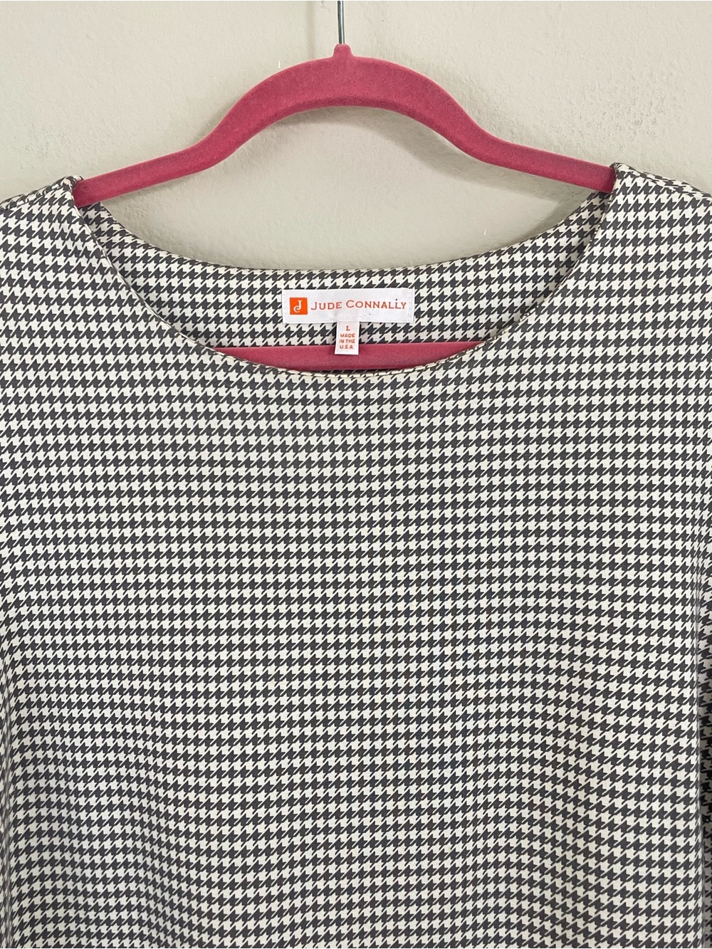 Jude Connally Dixie Houndstooth Print 3/4 Bell Sleeves Top Taupe Cream Size L - Picture 3 of 8